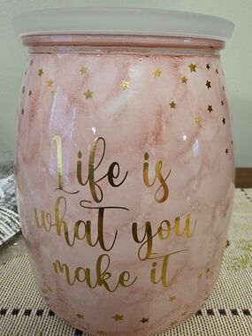 Scentsy Pink Marble Jar with Gold Script